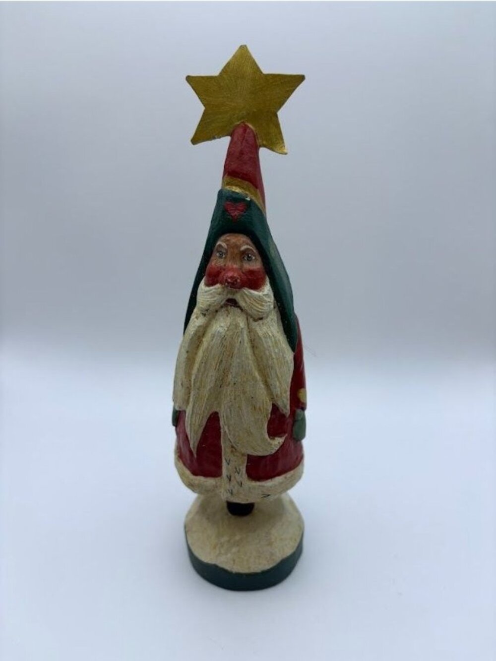 Vintage Hand-Carved Wooden 1989 House of Hatten Folk Art Santa Claus Figurine
